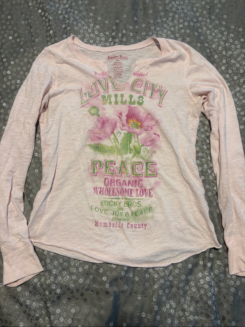 Lucky Tees Love City Mills Peace Organic Long-Sleeve Tee - Pink XS